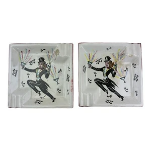 Vintage New Years Party Ashtrays Woman Music Notes Rockabilly Wine Celebration - Picture 1 of 6