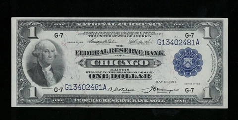 SC 1918 $1 FRBN Chicago, IL Near UNCIRCULATED (481A) Cover