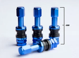 4 New Aluminum Blue Valve Stem With Dust Caps Set 0.453" Stem Holes - Picture 1 of 1