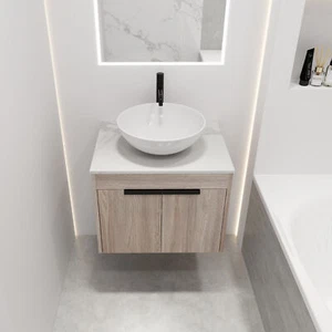 Gabinete de tocador de baño flotante de montaje en pared de 24" con lavabo de cerámica juego de 2 puertas A - Imagen 1 de 9