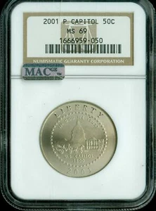 2001 P CAPITOL VISITOR CENTER HALF DOLLAR NGC MAC MS 69 MAC SPOTLESS * - Picture 1 of 2