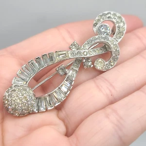 Spilla Mazer Vintage Art Deco Strass Girocollo Design Baguette Cristallo 2,5" - Foto 1 di 13