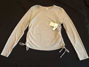 Women's Top OLD NAVY ACTIVE Size Medium Sides Ruched Light Grey Drawstrings NEW! - Picture 1 of 12