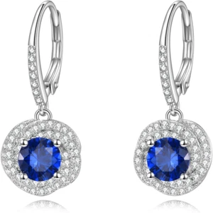Dangle Earrings 925 Sterling Silver Created Sapphire Jewelry Gifts for Women - Picture 1 of 6