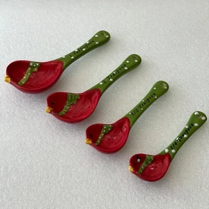 Red Cardinal Bird Ceramic 4 Measuring Spoons Set Festive Colorful Pier 1 One - Picture 1 of 14