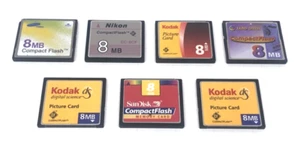 SEVEN ASSORTED 8MB COMPACT FLASH MEMORY CARDS - Picture 1 of 1