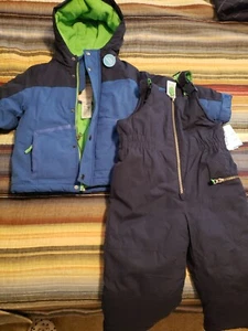 Carters Toddler Snow Bibs And Winter Coat 4T New Navy With Green Accents - Picture 1 of 5