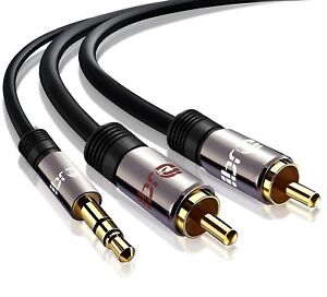 5m PRO OFC 3.5mm Stereo Jack to 2 x RCA Phono Plugs Cable Gold - ( Jack to RCA )