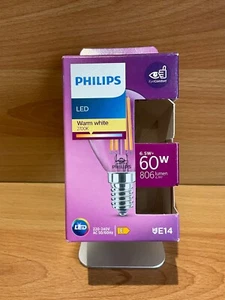 Philips Filament Candle Clear Bulb - Warm Ligfht 60W P45 E14 - Picture 1 of 4