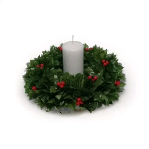 Red Holly Berry 14" Wreath/Large Candle Ring Silk Flower Holiday Christmas Home - Picture 1 of 4