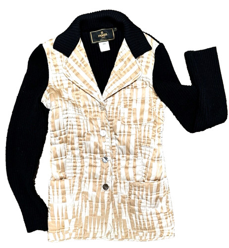 Vintage Fendi Quilted Front Sweater Jacket Cardigan Size 38 Italy 4USA