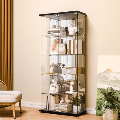 Nuevo vitrina de vidrio de 5 estantes con espejo estantería trofeos gabinetes estuche curiosidades Foto 1 de 4