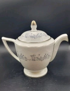 Minton China Pandora Gray Floral Serving Teapot Tea Pot Silver Rim Discontinued - Picture 1 of 9