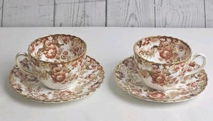 Set of 2 Vintage Victorian Rust Radfords Fenton Bone China Tea Cup & Saucer 4oz - Picture 1 of 11