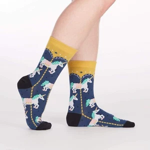 Carousel Unicorns Women's Crew Socks Size 9-11 Sock It To Me Happy Fashion New - Picture 1 of 1