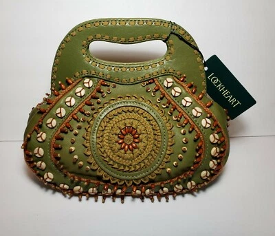 BOLSO DE MANO LOCKHEART RARO GABRIELLA EDITH CON CUENTAS GANCHILLO MEDIOS MIXTOS CUERO $345 Foto 1 de 4
