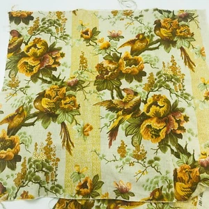 Almohadas vintage de tela de corteza de pájaros árboles de lino algodón amarillo 1960 - Imagen 1 de 6