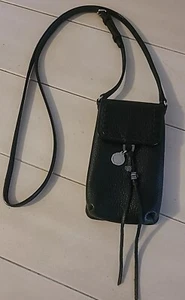 Rebecca Minkoff Black Pebble  Leather Cell Phone Crossbody Holder - Picture 1 of 13