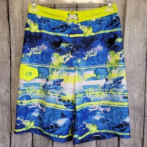 OP Swim Trunks Boys XXL(18) Blue Green Shark Swim Trunks - Picture 1 of 10