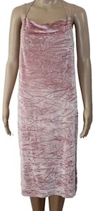 Topshop Pink Crushed Velvet Velour Dress Spaghetti Straps Backless Side Slit 6 - Picture 1 of 7