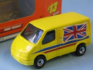 Caja de cerillas Ford Transit Van bandera amarilla librea juguete modelo coche en caja 70 mm entrega - Imagen 1 de 3