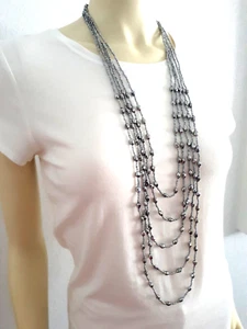 Unbranded women necklace, long gray beads 22" or shorter, 5 strand NWOT - Picture 1 of 4