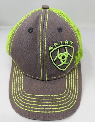 Gorra Ariat Trucker Marrón Verde Neón Malla Snapback Logo Bordado Foto 1 de 4
