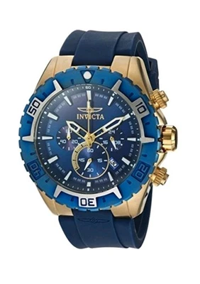 Invicta Men Aviator Blue Silicone Band Gold Steel Case Quartz Chrono Watch 22525 - Image 1 of 4