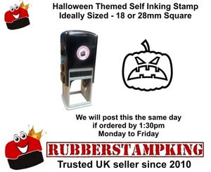 Halloween Pumpkin Rubber Stamp Self-Inking Rubber Stamp Black Ink  Two Sizes - Picture 1 of 18