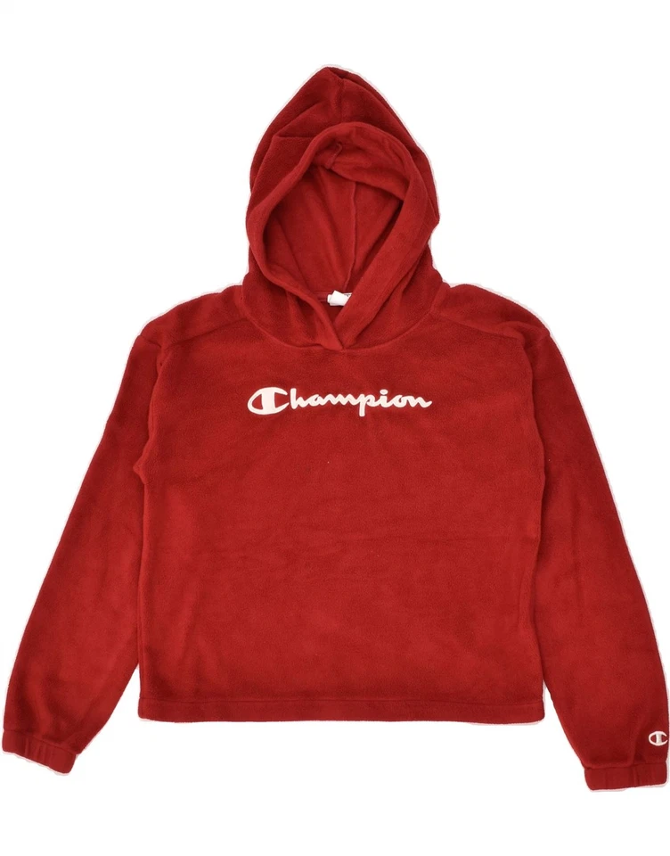 CHAMPION Boys Graphic Hooded Fleece Jumper 9-10 Years Medium Maroon AI05 - Image 1 of 3