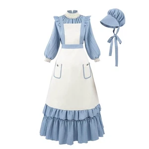 Colonial Dress Women Prairie Dress Adult 1800 Pioneer Costumes with Apron Bon... - Picture 1 of 8