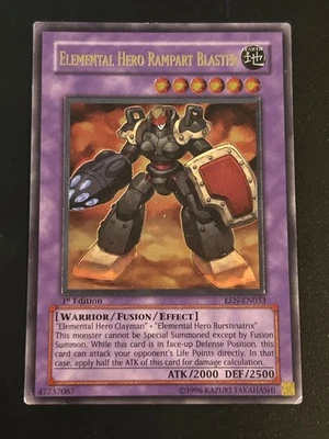 Yugioh Elemental Hero Rampart Blaster EEN-EN033 1st Edition Ultimate Rare - Image 1 of 4