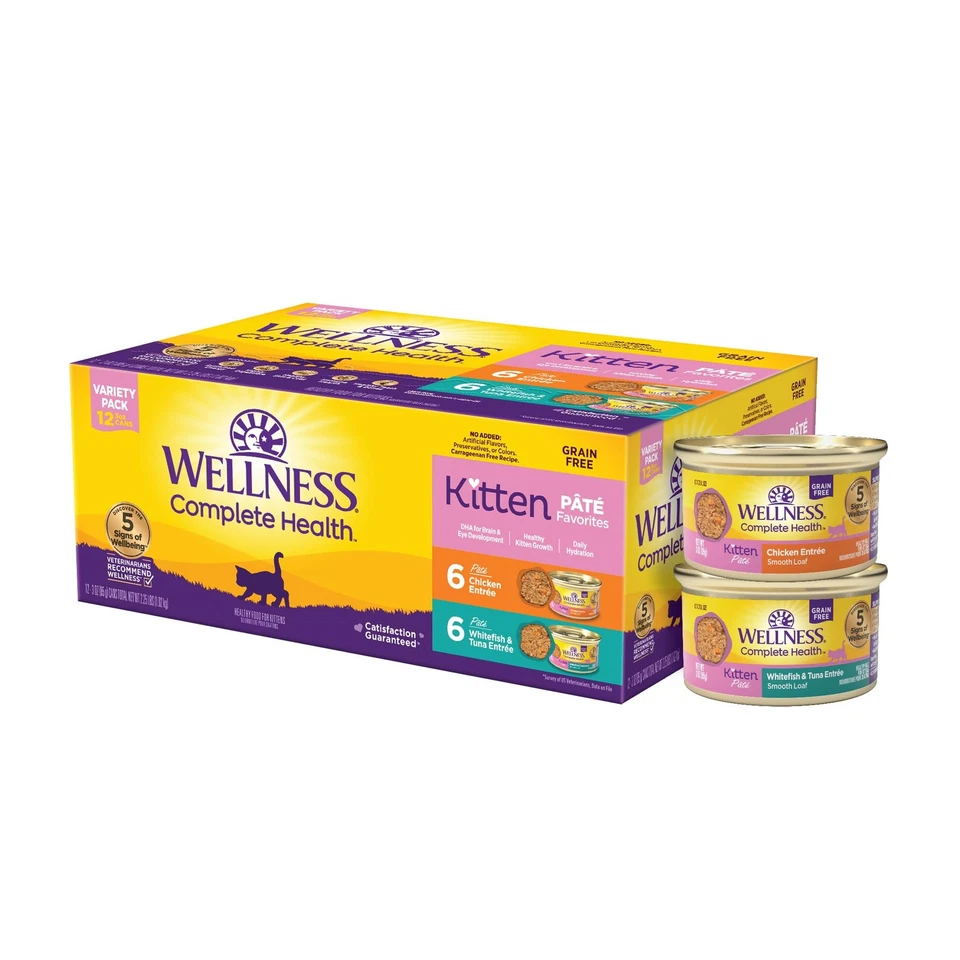 Wellness Complete Health Pate Kitten Wet Cat Food Natural Protein-Rich Gra...