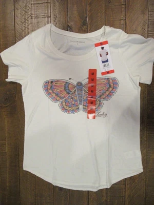 Camiseta para mujer LUCKY BRAND NUEVA CON ETIQUETAS Marshmallow Butterfly gráfica talla mediana Foto 1 de 4