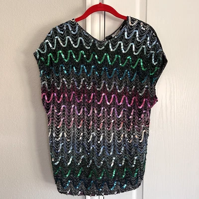 Top Vintage Años 80 Rhapsody Metálico Lentejuelas Talla M (42) Elegante Club de Baile Brillo Foto 1 de 4