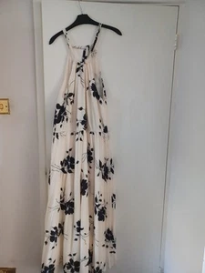 Oasis Ivory Mono Floral Pleated Tie Neck Midi Dress Size 14 BN - Picture 1 of 5