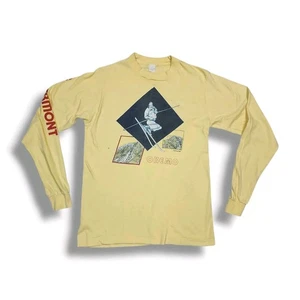 Vintage 80's Okemo Ski Vermont Skiing Art Long Sleeve Yellow T-Shirt Men's L - Picture 1 of 11