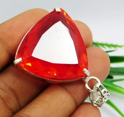 Colgante de plata maciza 91,95 quilates natural ópalo de fuego mexicano piedra preciosa roja naranja Foto 1 de 4