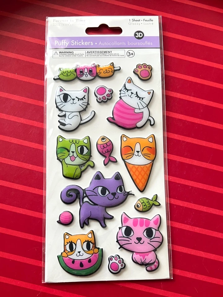 PUFFY KITTY CATS 3D STICKERS SO CUTE - FREE SHIPPING - Image 1 of 1