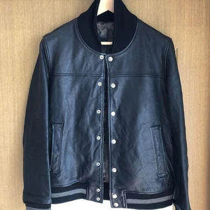 SOPH Leather Jacket Men L Black Cowhide Camouflage Lining - Picture 1 of 12