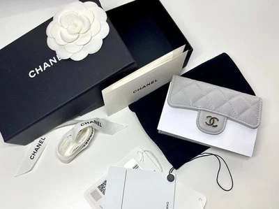 NIB Authentic Chanel Classic Quilted Flap Card Holder Wallet Gray Caviar Leather - Image 1 of 4