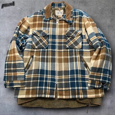 Vintage Woolrich Jacket Mens XL Blue Brown Plaid Wool Sherpa Lined Zip Front - Image 1 of 4