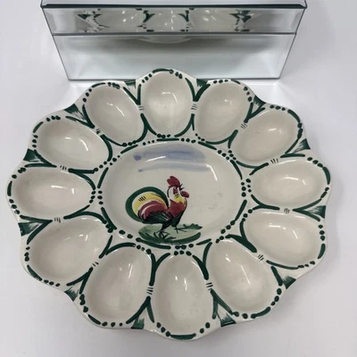 Vintage Italian Hand Painted Rooster Deviled Edd Plate - Used - Image 1 of 3