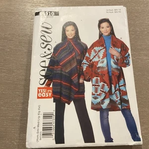 Butterick B6510 modello taglie XSM SM lL XL XXL manca giacca mantello avvolgente non tagliato - Foto 1 di 4