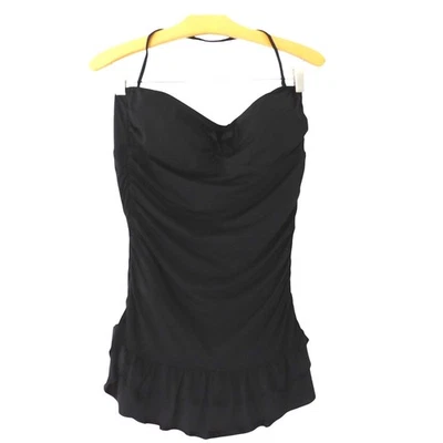 Traje de baño Kenneth Cole 1 pieza vestido adjunto negro correa extraíble pinup talla L Foto 1 de 4