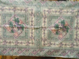 COTTON FABRIC PILLOW PANEL - PURPLE & PEACH ROSES ON SAGE GREEN PILLOWS (2) - Picture 1 of 3