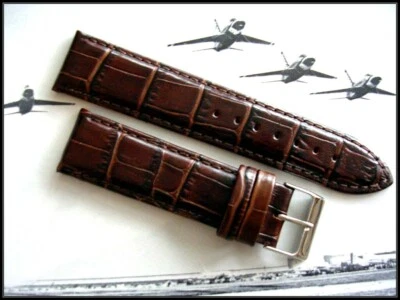 18mm Brown Crocodile Calf grain watch band strap IW SUISSE 16 17 19 20 22 24 USA - Image 1 of 4