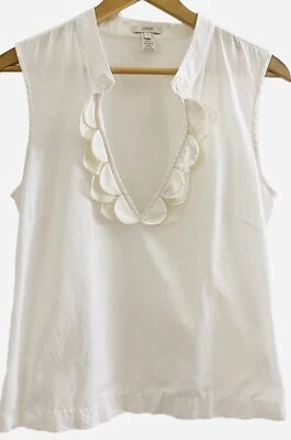 J Crew Women’s Tank Top Shirt White Blouse Deep V Silk Scalloped Accent Sz 6 - Image 1 of 4