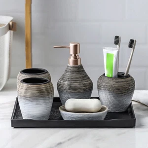 5pcs Bathroom Accessories Set Lotion Dispenser Holder Ceramic Hotel Bathroom - Picture 1 of 10