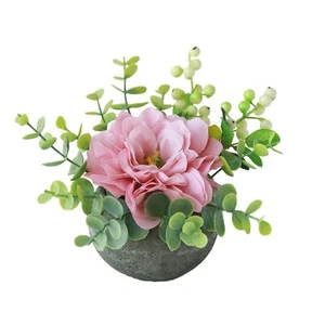 Small Artificial Flowers Potted Plant Fake Flower Realistic Silk Pink Peony a... - Picture 1 of 7